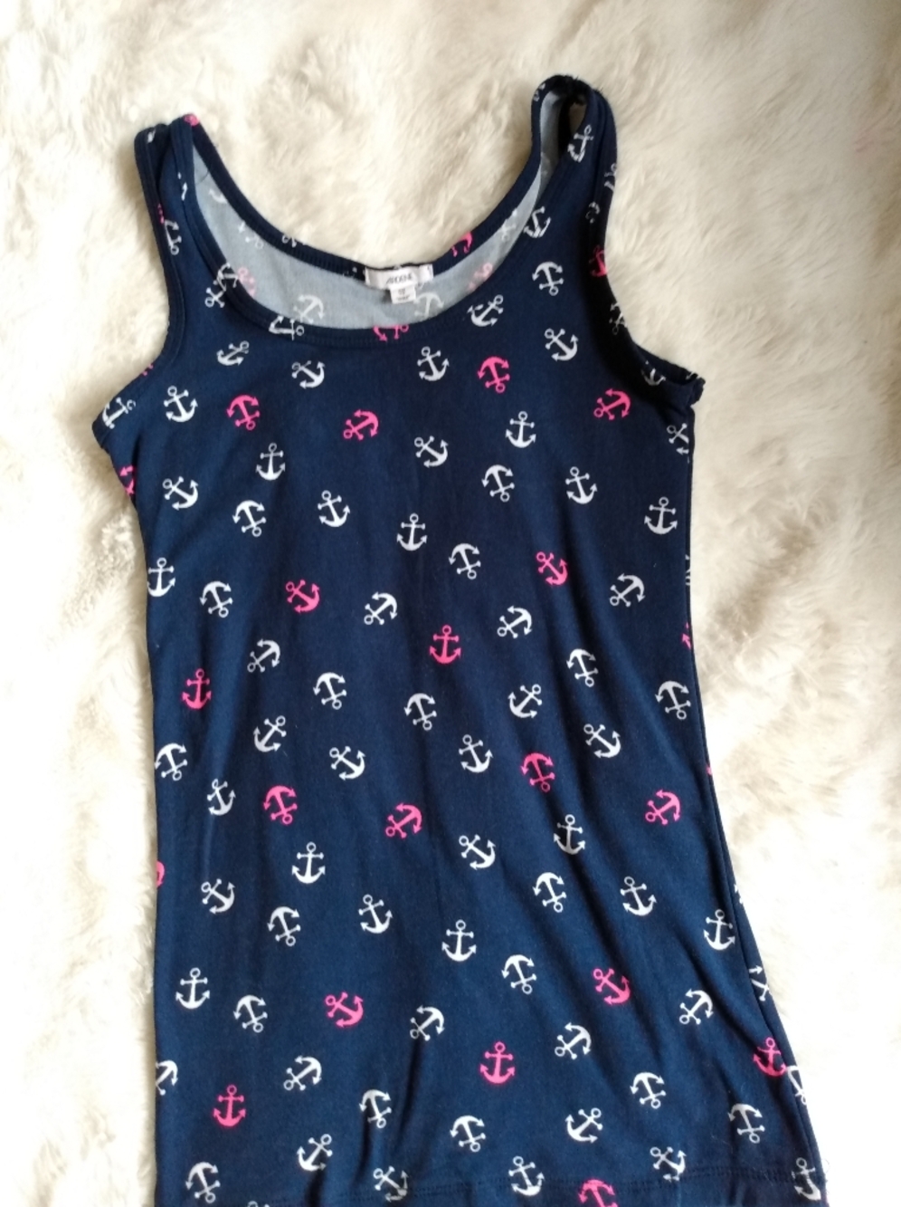 Ardene Navy Tank Top with Pink & White Anchor Print